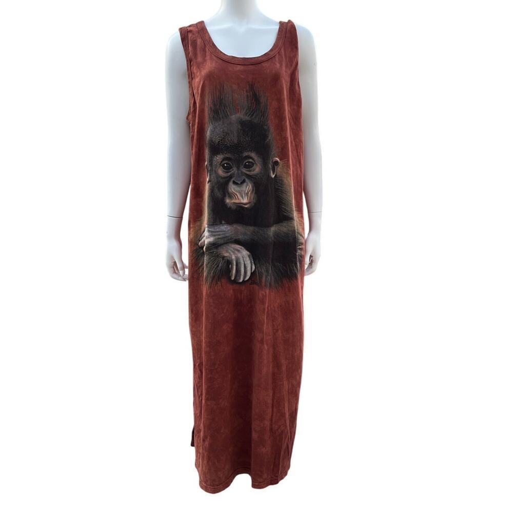 The Mountain Vintage 1998 Baby Gorilla Maxi Dress 2XL Brown Tie Dye Sleeveless - Picture 9 of 9